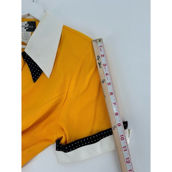 Vintage Nine 2 Nine Blouse Womens 16 Gold Yellow Double Collar Polka Dot Union - Picture 15 of 16